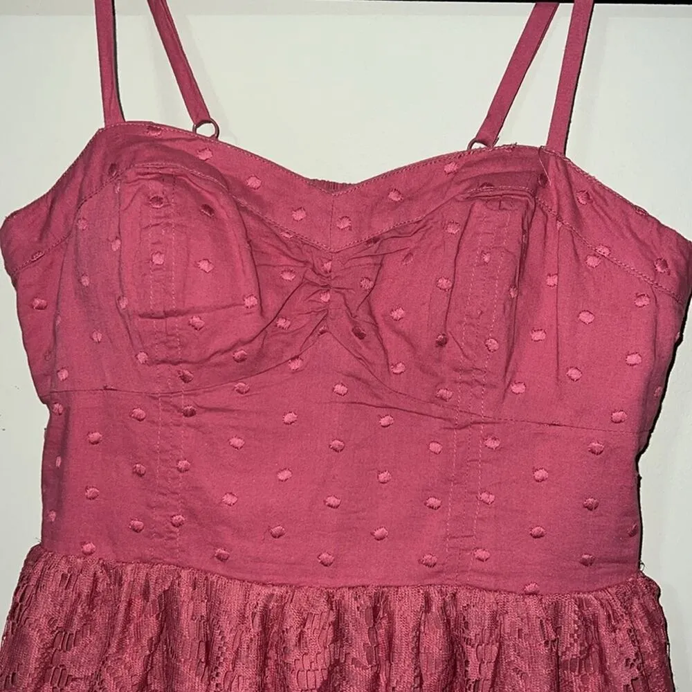 American Eagle Outfitters size x-small spaghetti strap maroon dotted lace dress - Image 5
