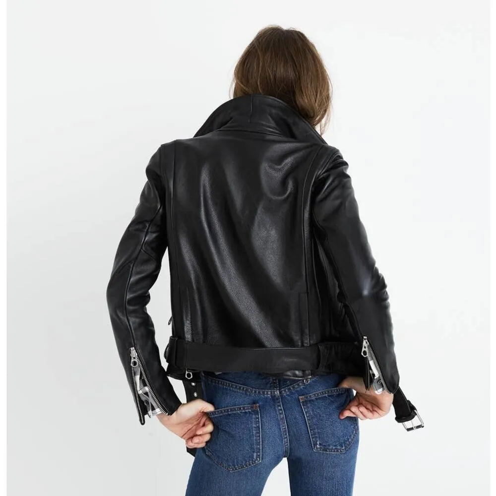 NEW Madewell Motorcycle Biker Jacket Women Ultimate Black Soft Leather XS Grunge - Image 3
