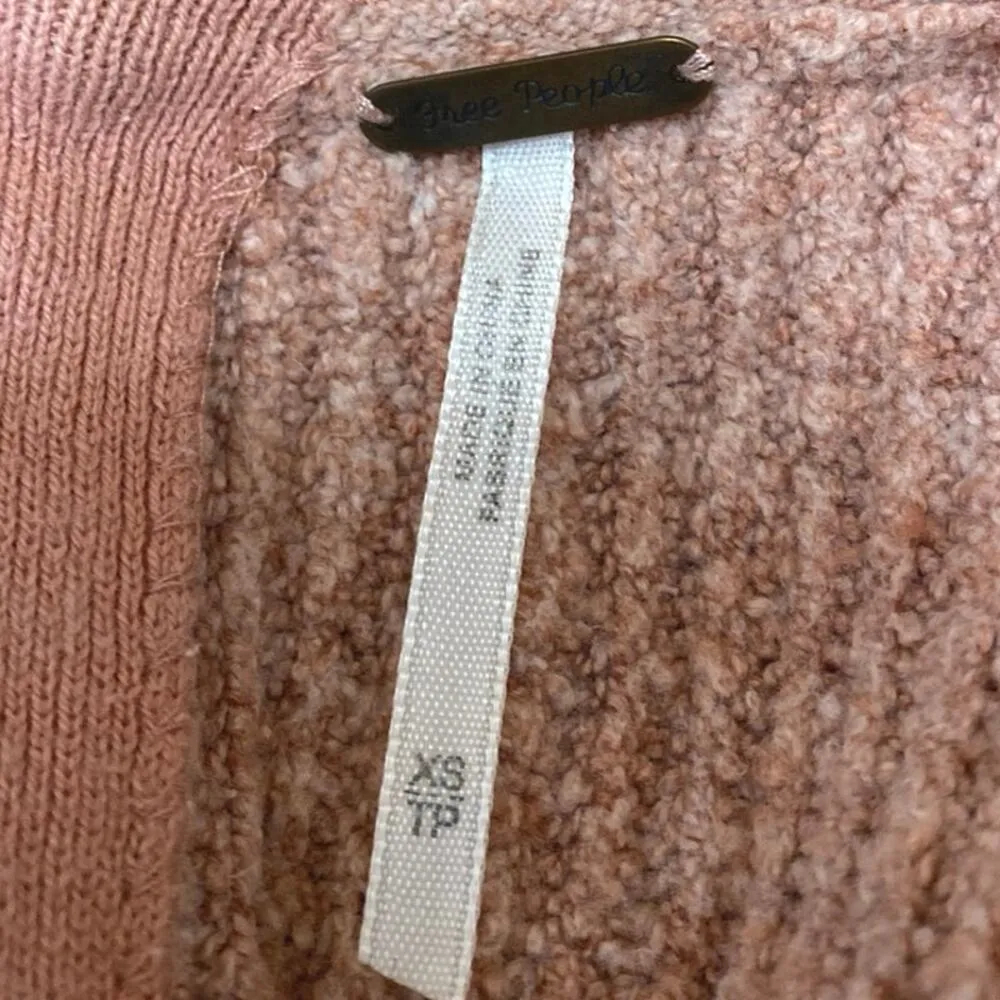 Free People Nude Pink Long Sleeve Square Ribbed Fleece Flare Sweater Top Size XS - Image 3