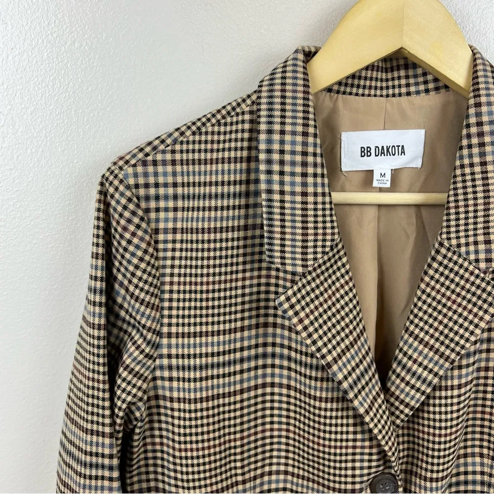 BB Dakota  Check This Out Oversized Blazer Jacket Brown Plaid Longline Academia - Image 7