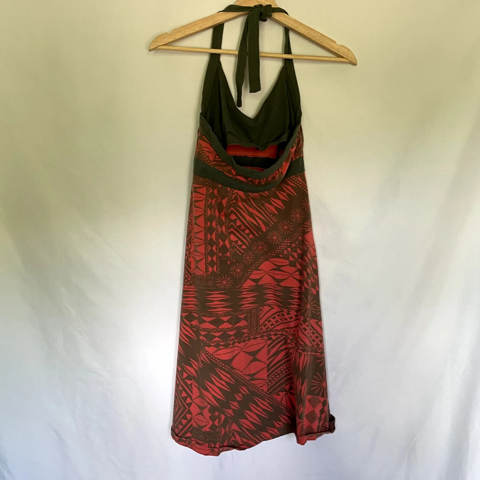 Patagonia orange green halter neck athletic dress v-neck women's size small - Image 4