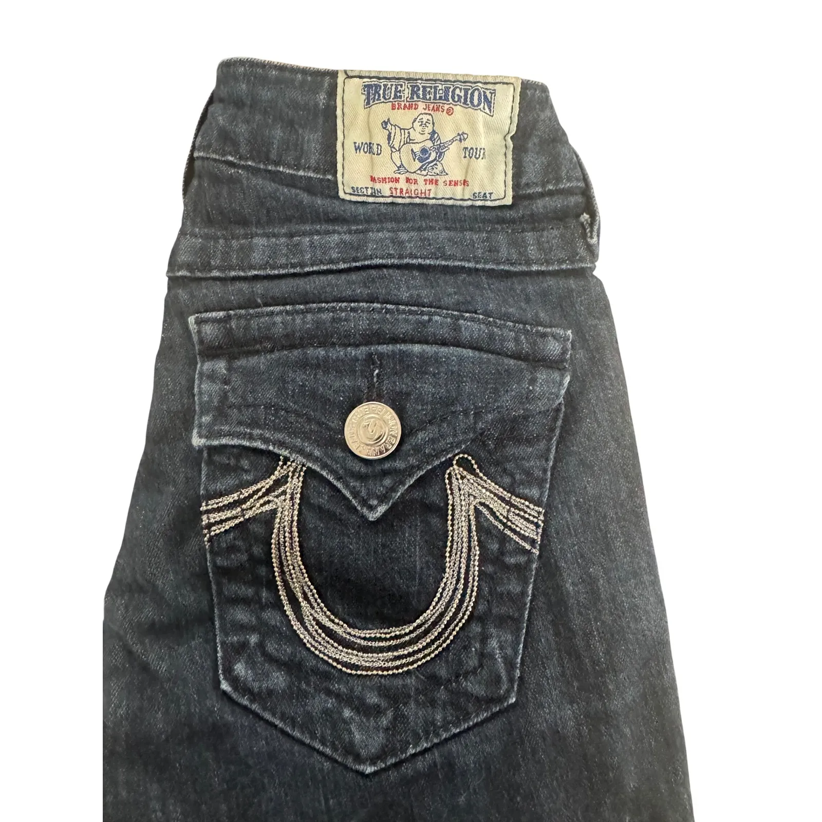 True Religion Straight Leg Jeans 24 L Crystal Bling Pockets Sparkle Y2K Iconic - Image 6