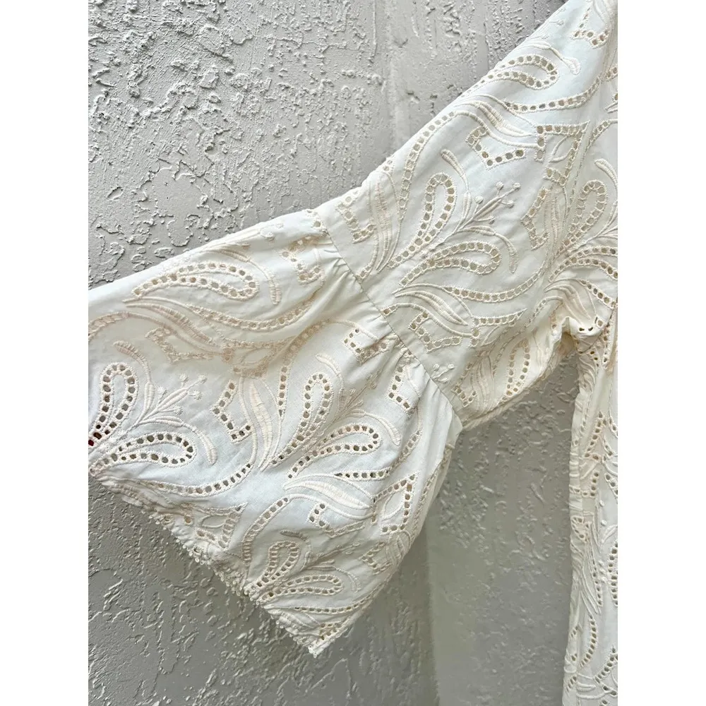 NWT Ottod'Ame 3/4 Bell Sleeve Eyelet Julep Midi Dress Cream Women's Size US 10 - Image 8