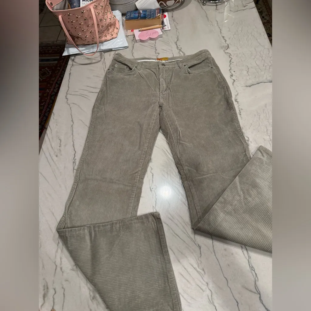 Beau Dawson Wide Wale Corduroy Wide Leg Pants Size 12 Taupe Neutral Stretch Tan - Image 4