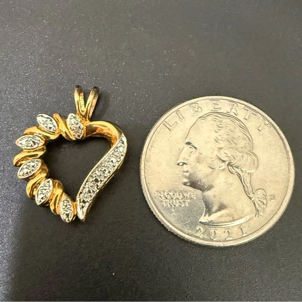 Ross Simons 925 Gold Over Sterling Silver Vermeil Diamond Illusion Heart Pendant - Image 3