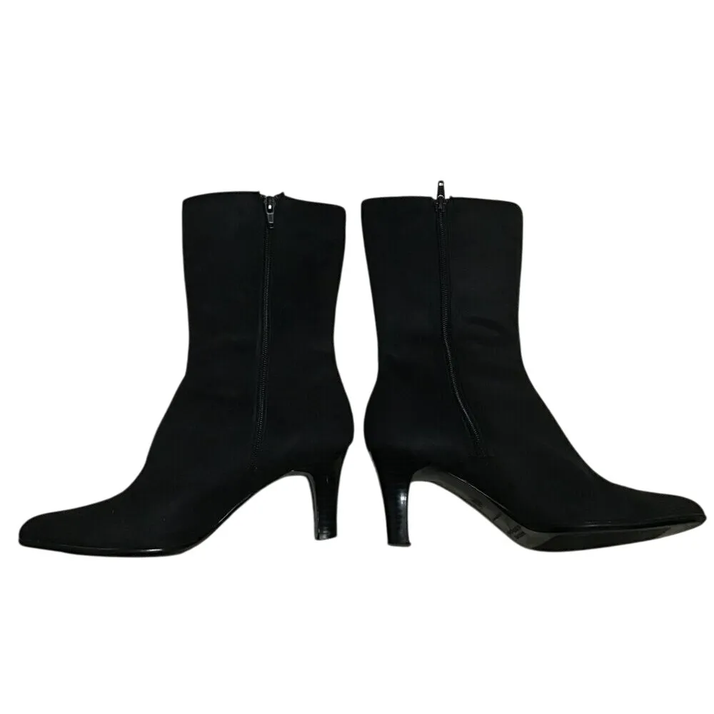 Womens Solid Black Leather Upper Side Zip Pointed‎ Toe Cone Heeled Boots Size 6W - Image 2
