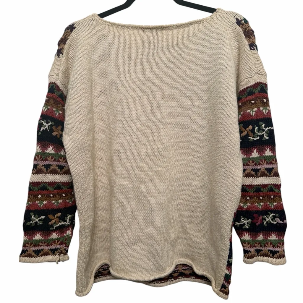 Cape Isle Knitters ramie cotton pullover chunky floral sweater size large Green - Image 4