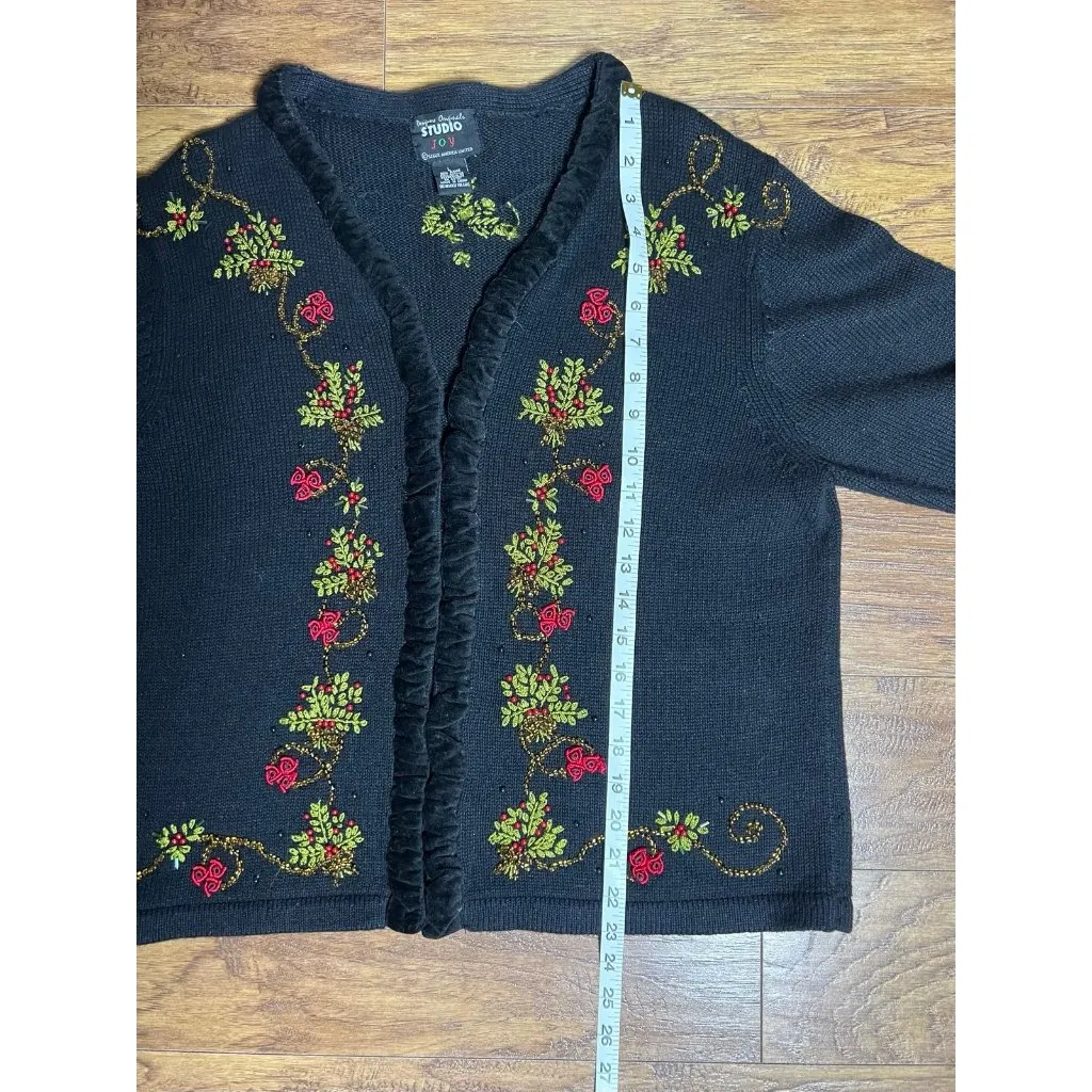 Vintage VTG Designers Originals Studio Joy Christmas Sweater Beaded size Large Black - Image 5
