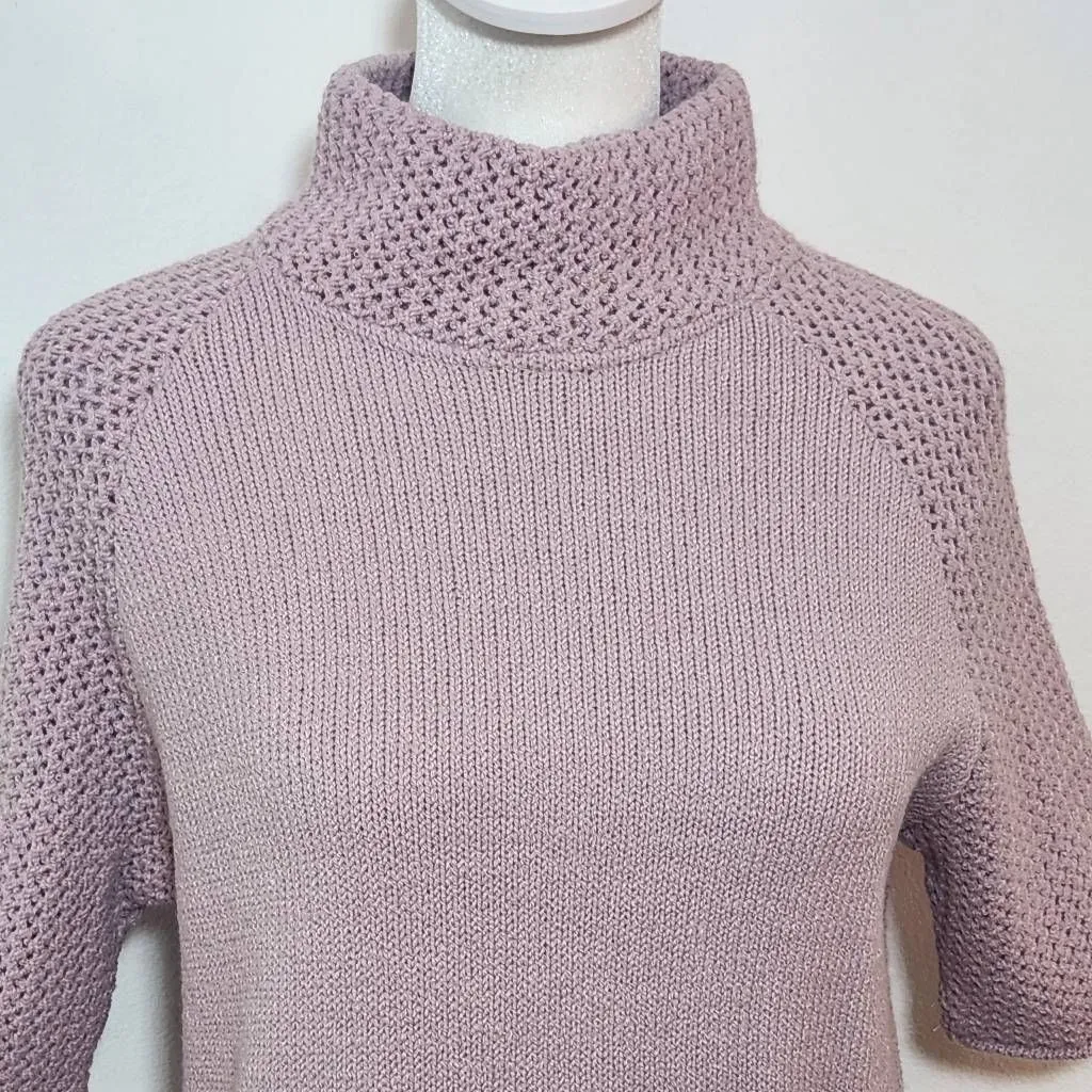 Nuria Aymerich Dusty Mauve Short Sleeve Knit Mock Neck Sweater Size Large Purple - Image 2
