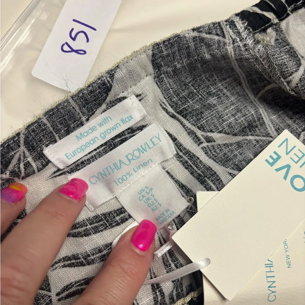 Cynthia Rowley Black White Linen Leaf Balloon Sleeve  Crop Top Size Small New - Image 5