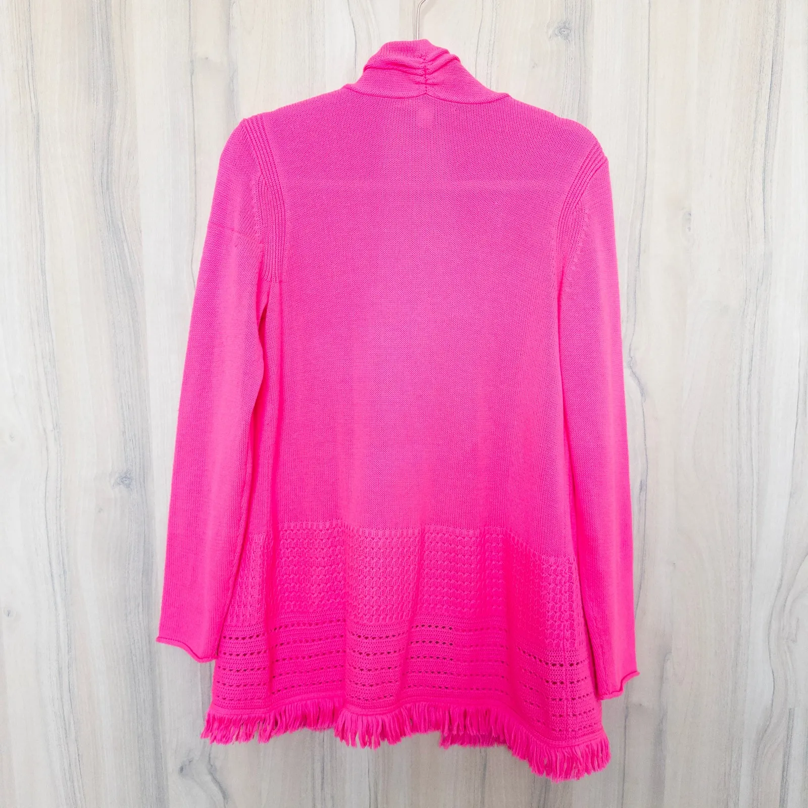Lilly Pulitzer Womens Noble Cardigan Sz L Bright Pink Open Front Fringe Resort - Image 6