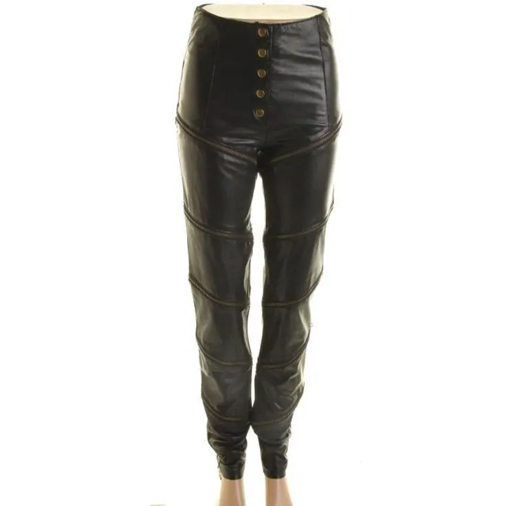 NWT $1250 Womens 2 EU 38 Bronze Brown Leather Pants Zippers Designer Malandrino - Image 2