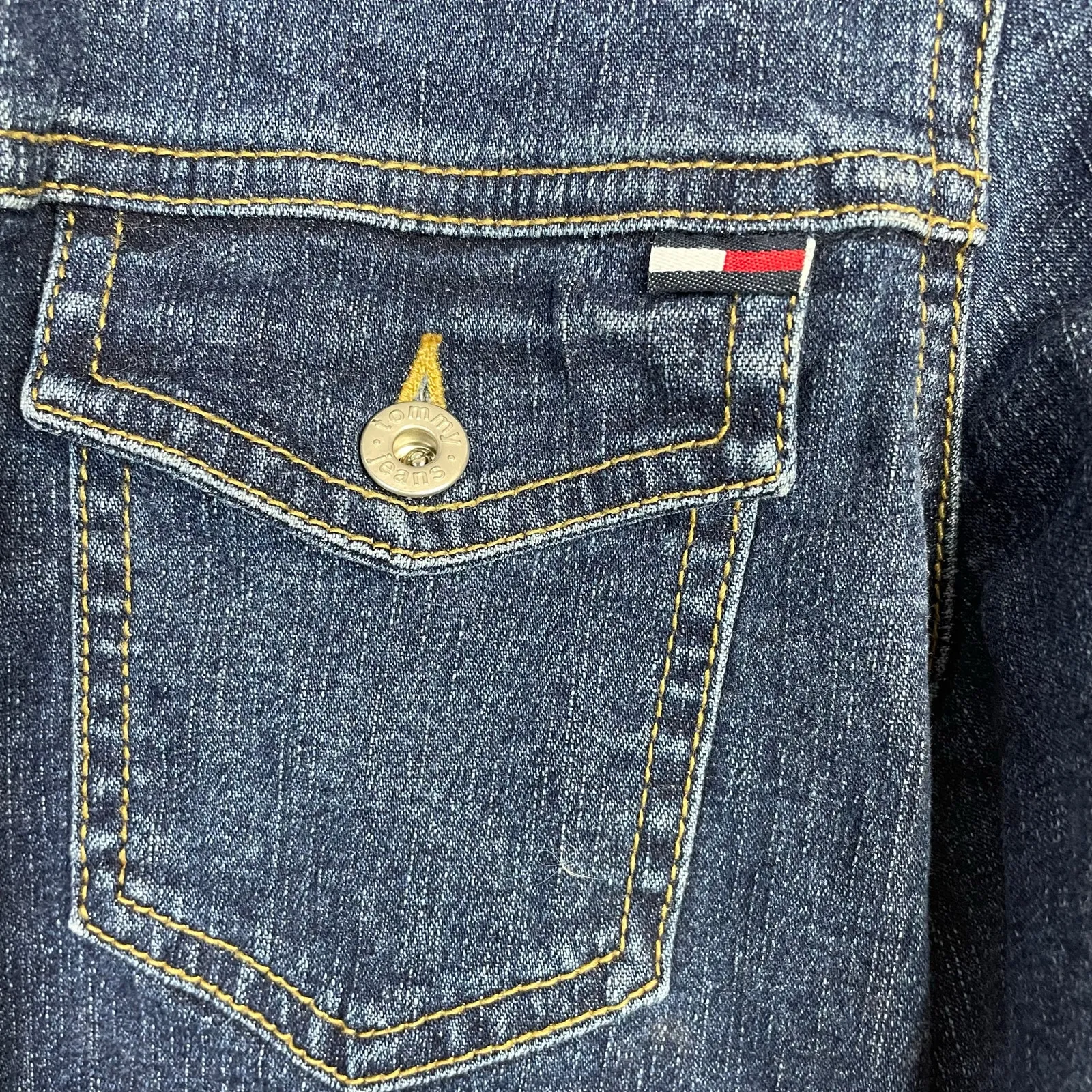 Vintage Y2K Tommy Hilfiger Stretch Denim Cropped Jean Jacket Patches womens M - Image 4