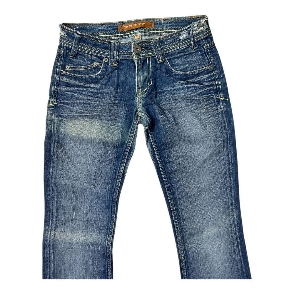 Yanuk Visionary Stitch Medium Wash Blue Jeans Size 25 Flare Boho Casual Raw - Image 2