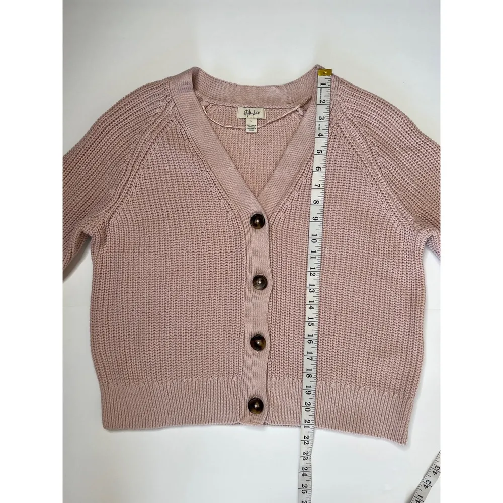 Style & Co Mocha Rose Cotton Chunky Kinit V-Neck Button Cardigan Sz L - Image 5