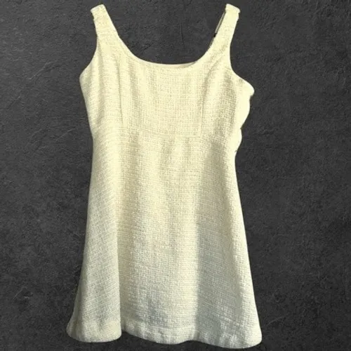 ZARA sz S Womens White Tweed Scoop Neck Button Mini Dress Preppy Structured Chic - Image 3