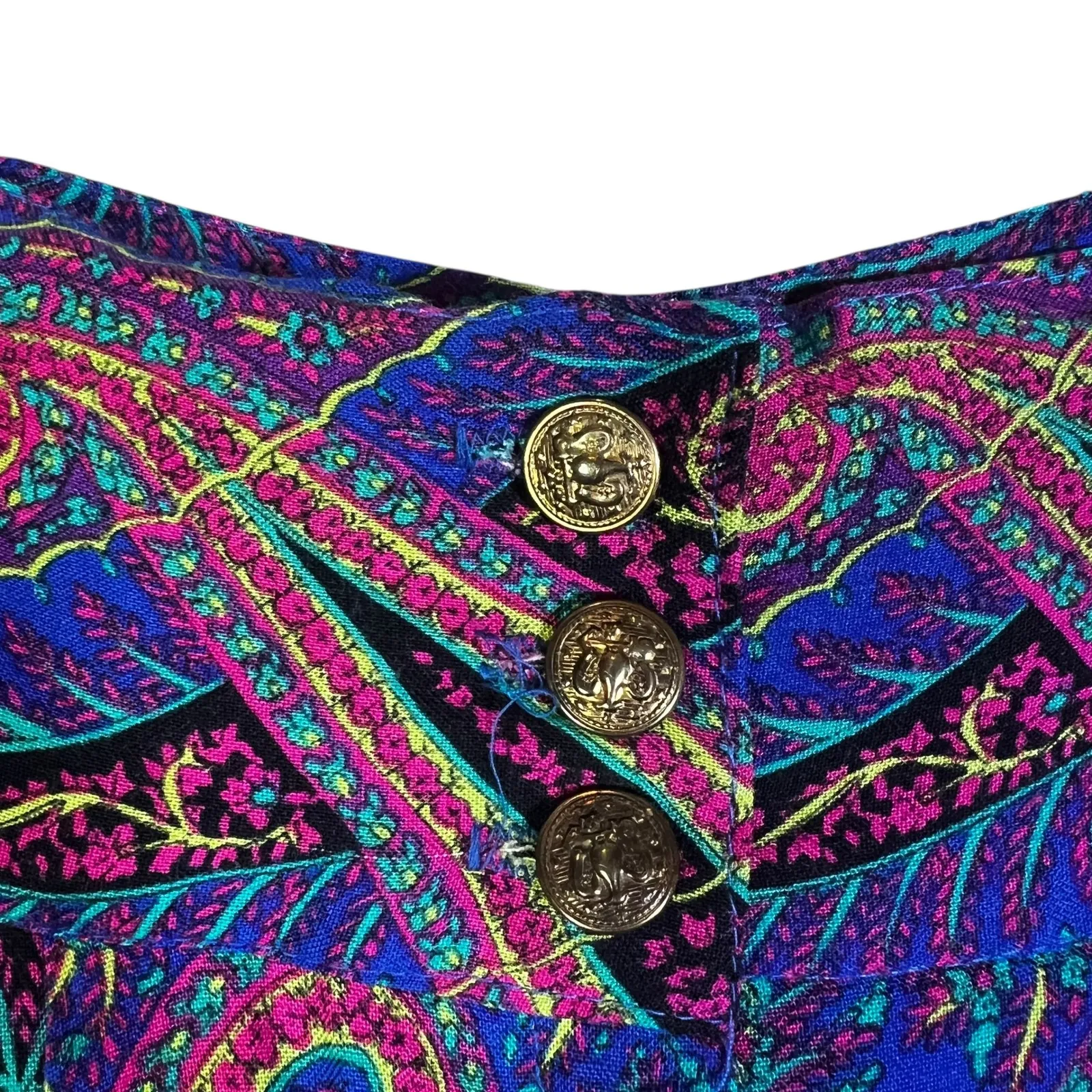 Vintage Paisley High Waist Capris Button Front Boho Hippie Flowy Size 9 Purple - Image 4