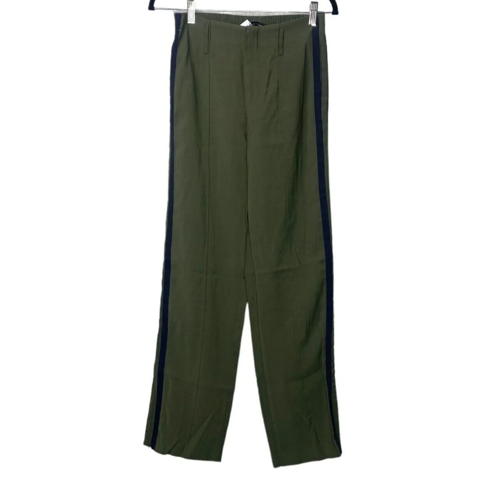ZARA Trafaluc Relaxed Side Strip Leg Trouser Pants Ankle Zip Up XS Olive Green - Image 12