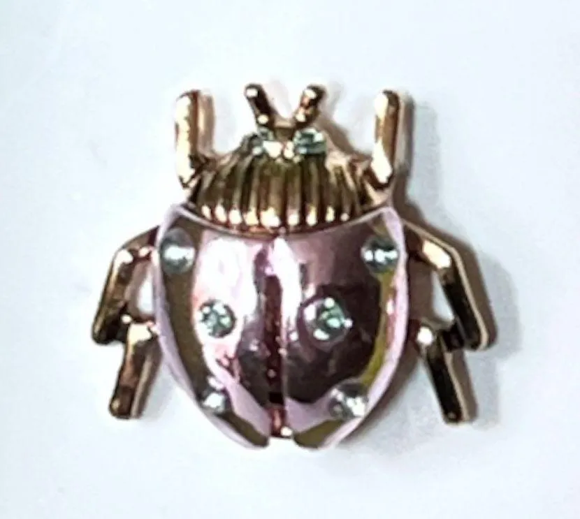 Betsey Johnson Ladybug Stud Earrings Gold Tone Metallic Purple - Image 2