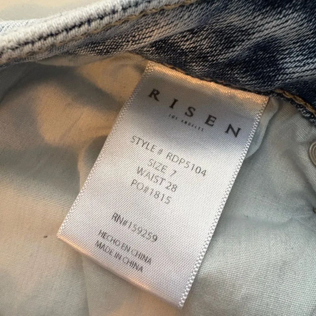 Risen High Rise Distresed Crop Straight Denim Jeans Light Wash Size 7/28 0437‎ Blue - Image 10