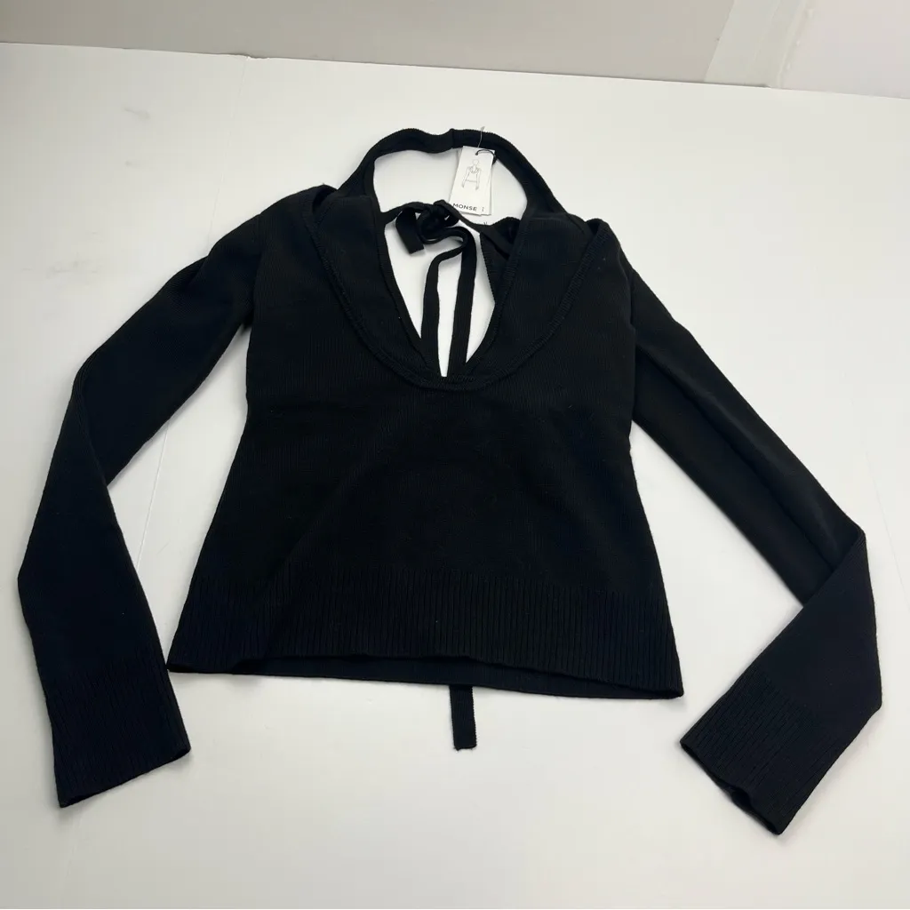 Monse Bikini Long Sleeve Knit Top Womens Size Small Merino Wool Blend NEW Black - Image 3