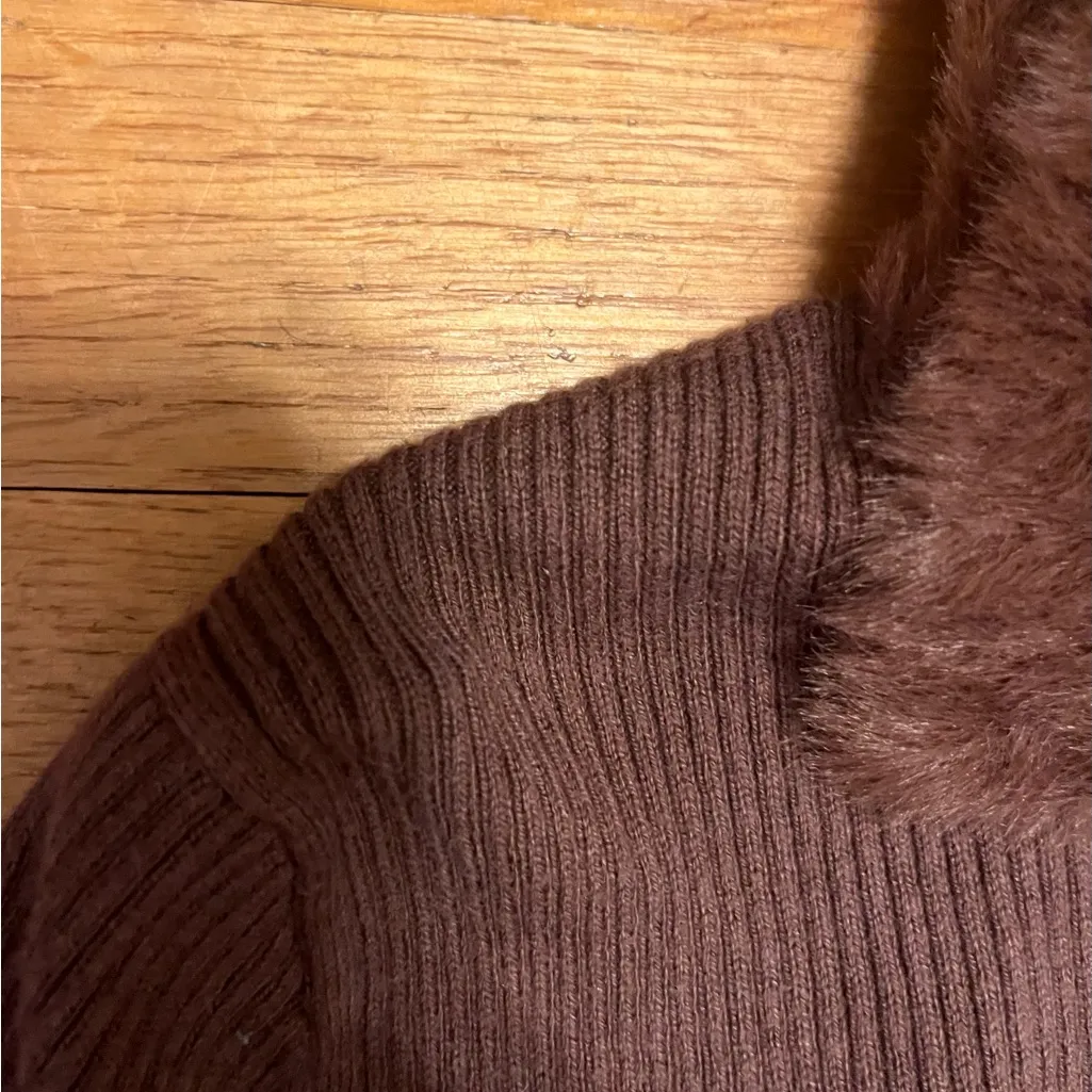 American Eagle Outfitters Brown Teddy Zip-Up with Faux Fur Collar - Image 3