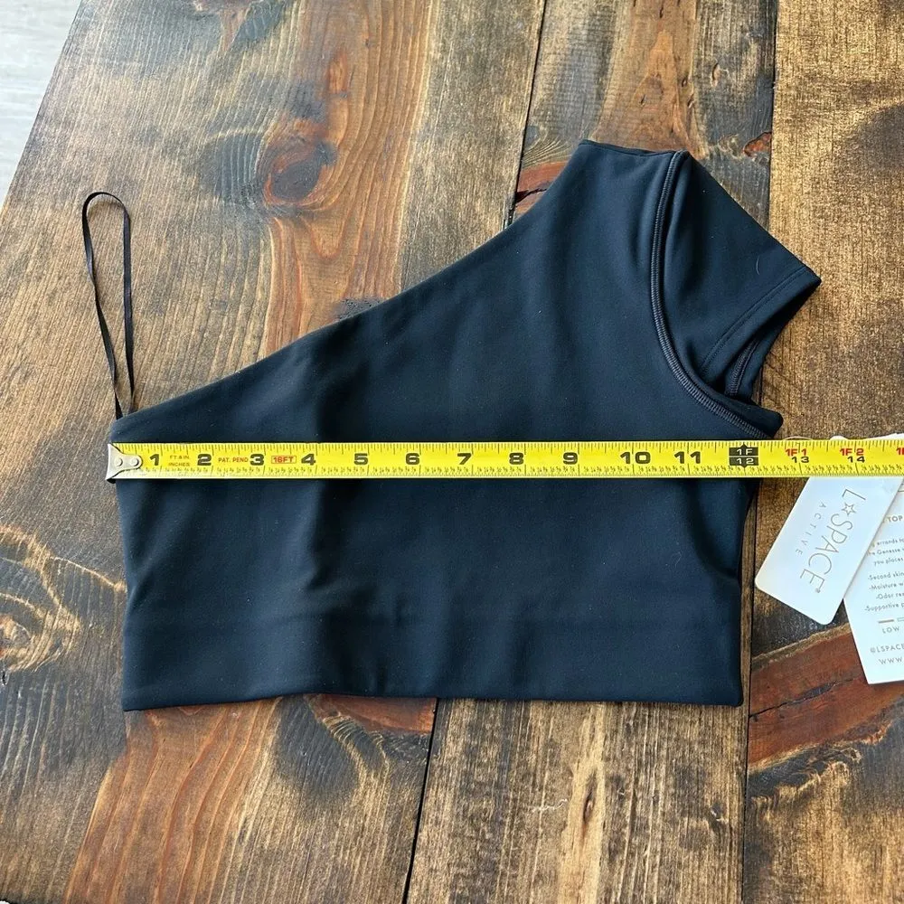 L*Space Size XS Genessee One Shoulder Crop Top Solid Black Basic Yoga Athleisure - Image 8