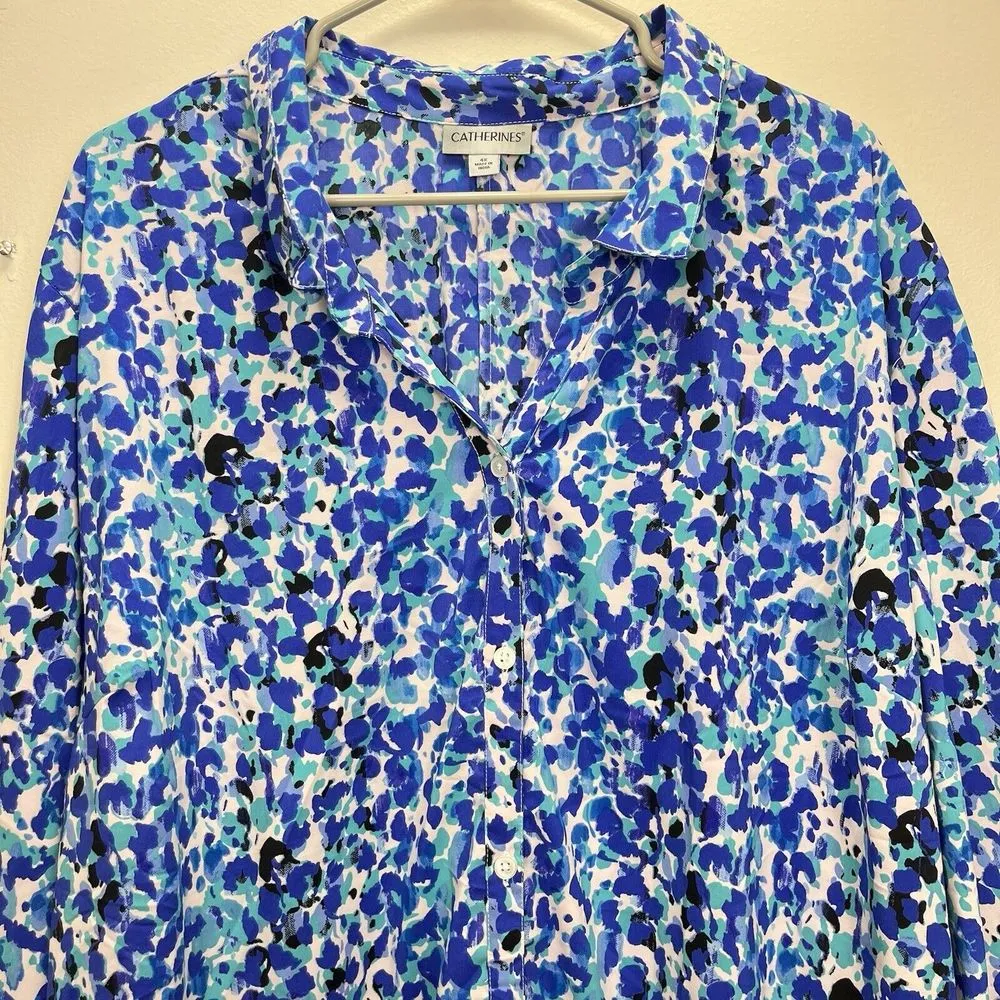 Catherines Blue Button Front 3/4 Tab‎ Sleeve Timeless Blouse Size 4X - Image 5