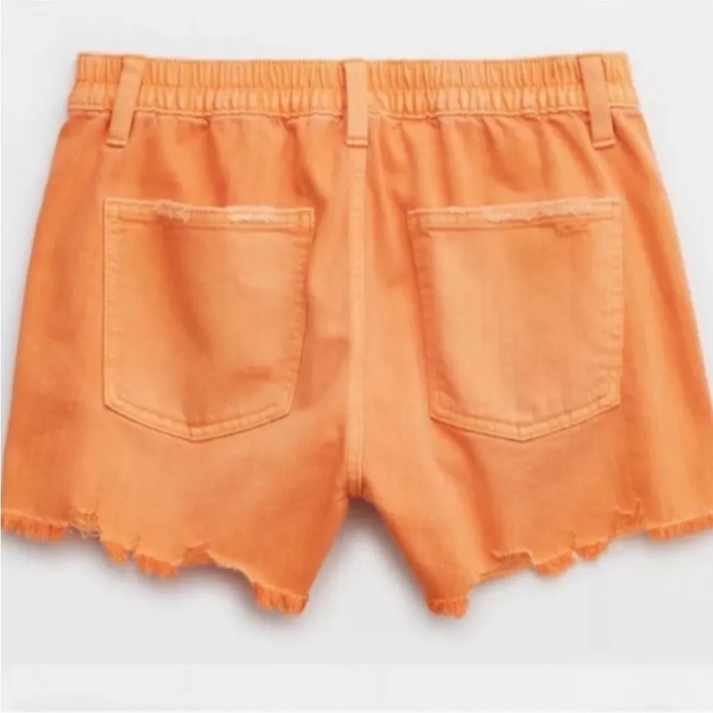 Aerie Daydream Solid Coral Colored Light Wash Denim Distressed Jean Shorts XS - Image 3