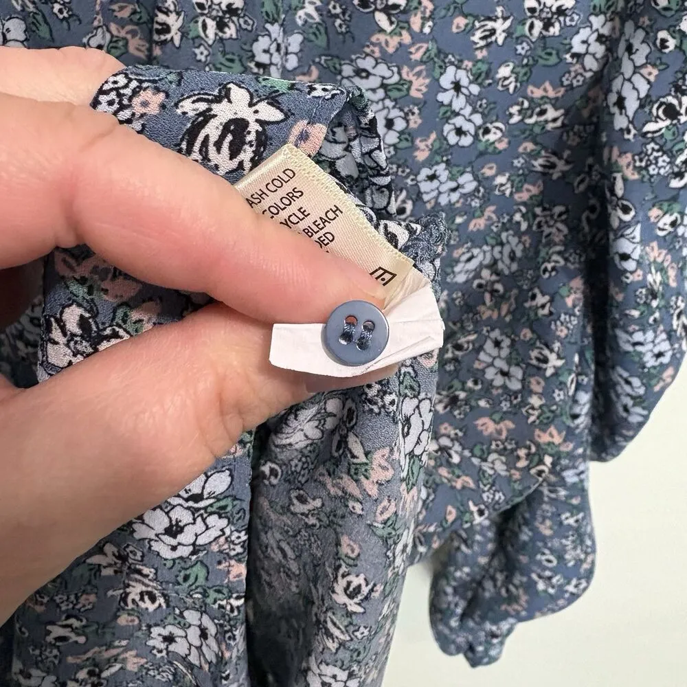 Max Studio Blue Floral Print Crepe Ruched Sleeve Blouse Lightweight 2X Cottage - Image 7