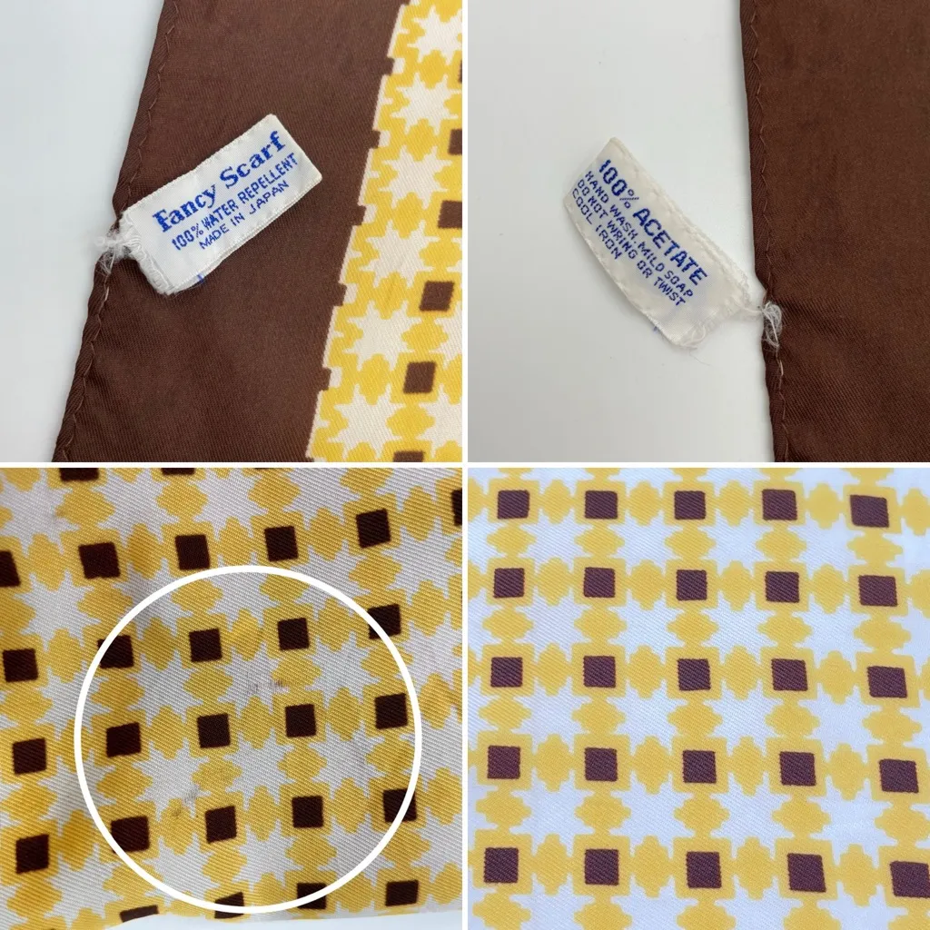 Collection of 3 Scarves Vintage Acetate Vera Argyle Polka Dot Stars‎ Grid Retro Yellow - Image 5
