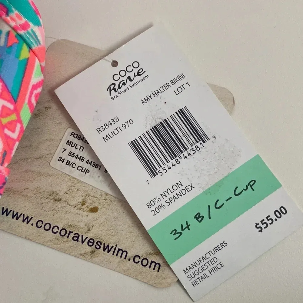 NWT  34B/C Amy halter push-up bikini top bright hot orange pink - Image 9