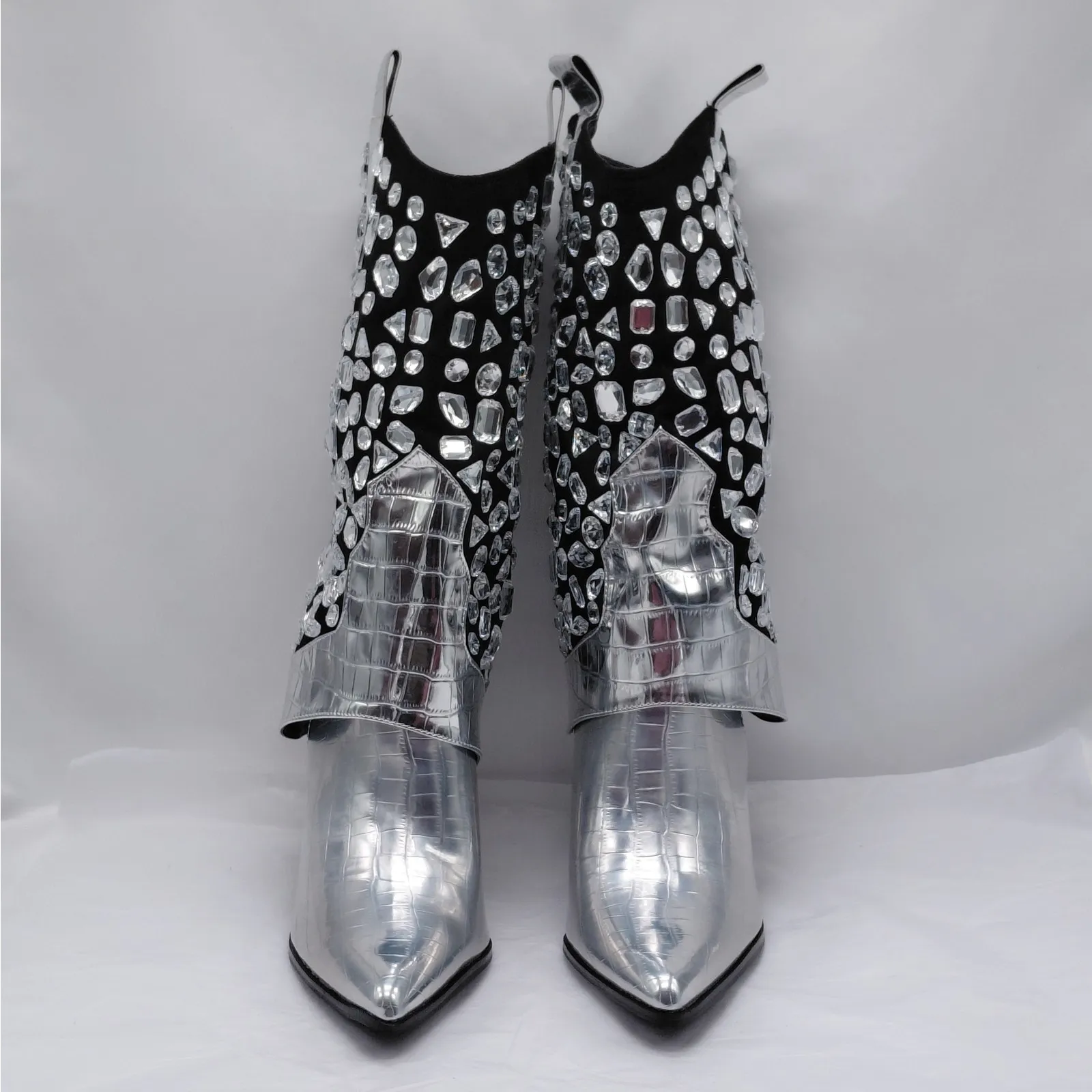 Lauren Lorraine Hana Rhinestone Cowboy Boots Silver Western Glam Size 9 Party - Image 3