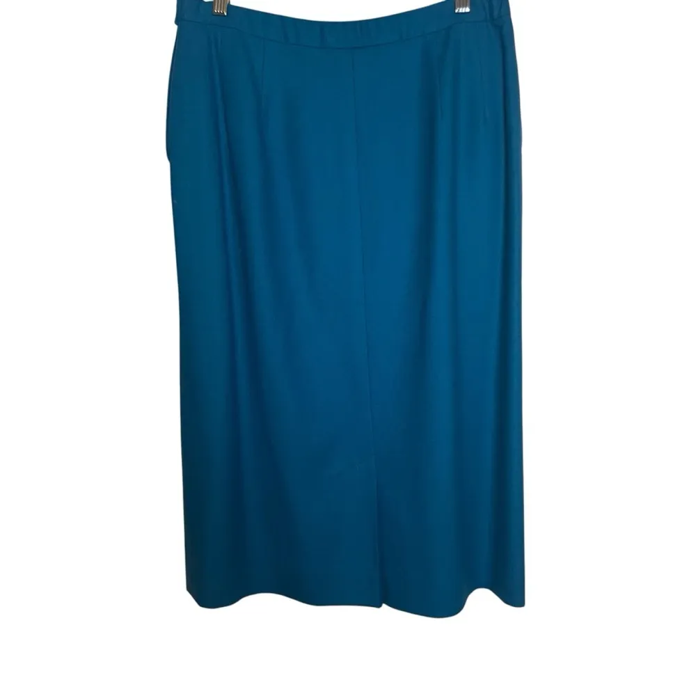Pendleton 100% Virgin Wool Teal Pencil Skirt Button Close Pockets Made In USA 14 - Image 3