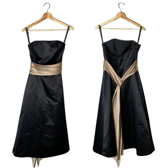 Bill Levkoff Women's Sz 6 Strapless Belted Sash Evening Formal Midi Dress Black - Image 2