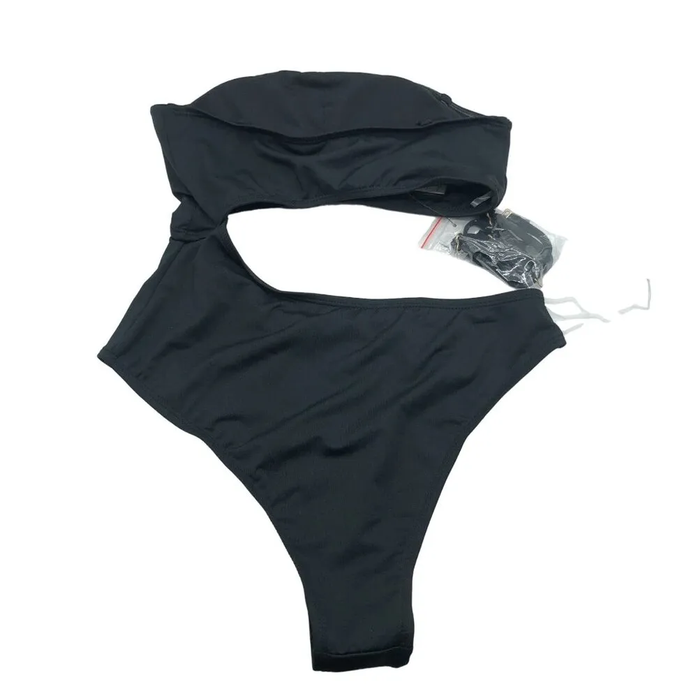 Cotton On Body Strapless Cut Out One Piece Brazilian Swimsuit Black XS - Image 2