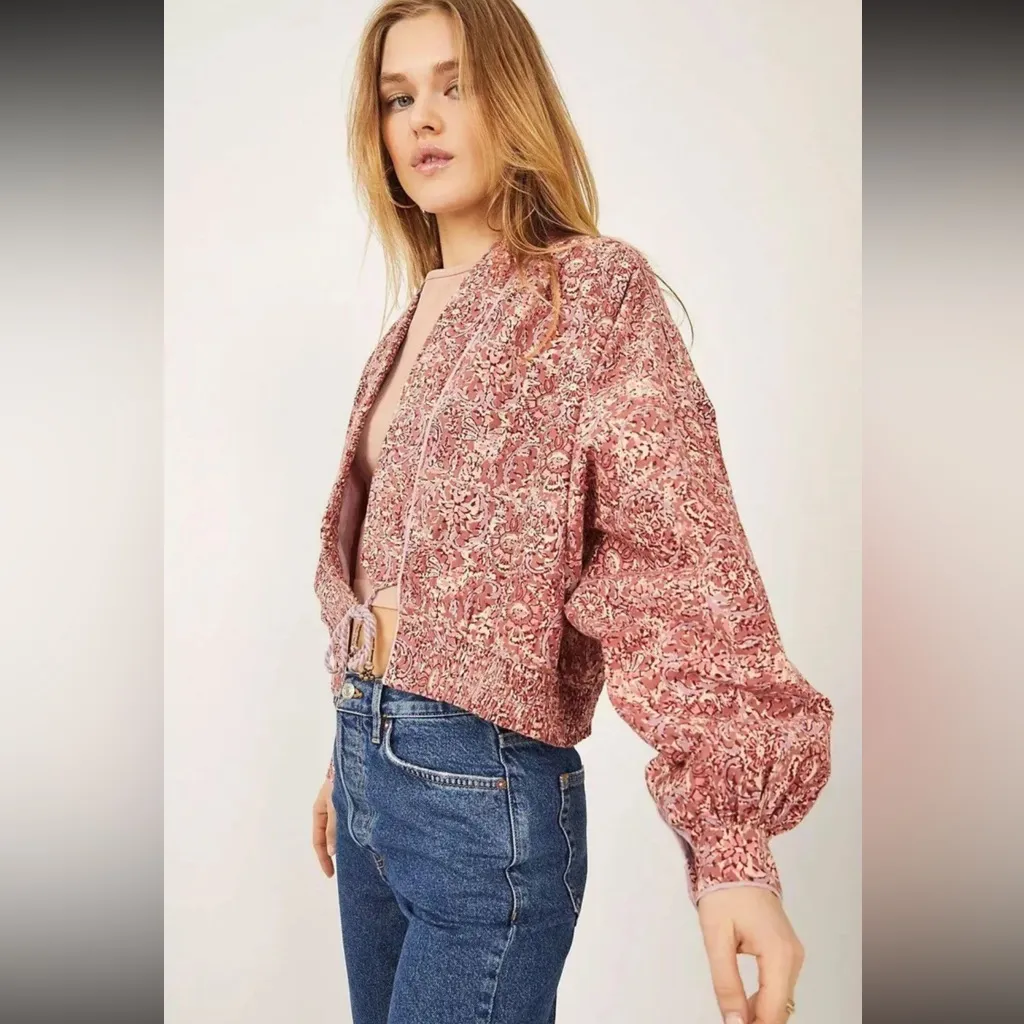 Free People Rosalina Tie‎ Front Jacket Barbie Core Cropped Paisley Mocha Convo M - Image 10