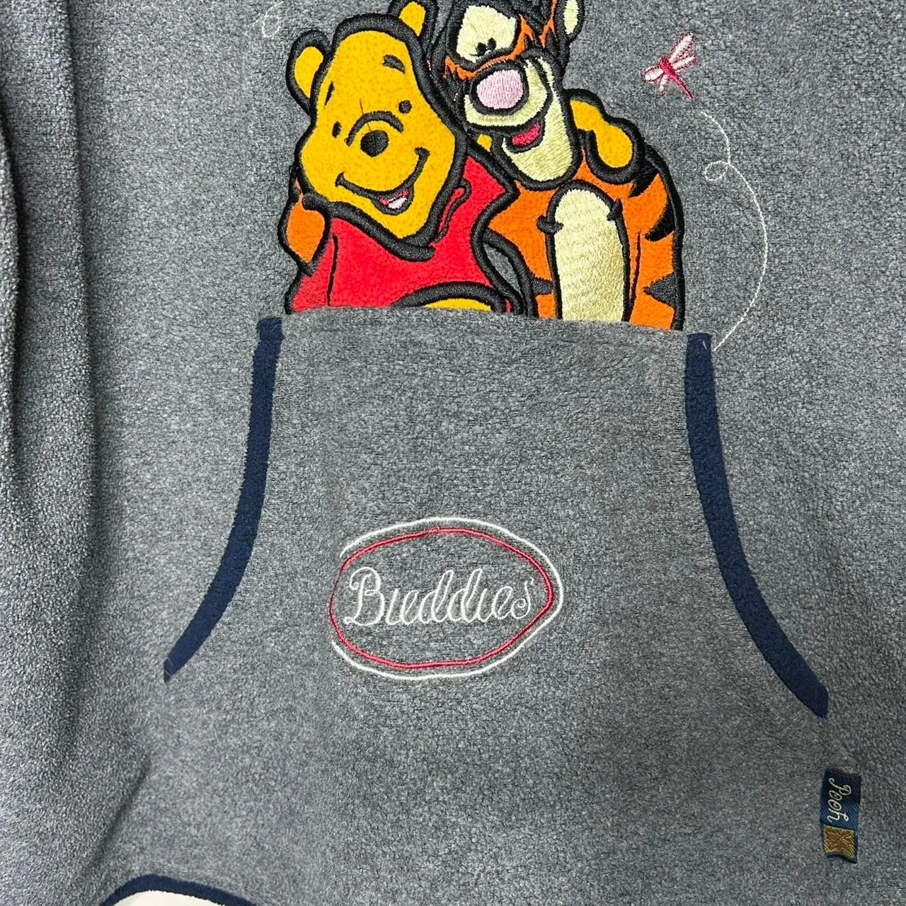 Vintage Disney Winnie the Pooh & Tigger Fleece Hoodie Pullover 90s Y2K small - Image 2
