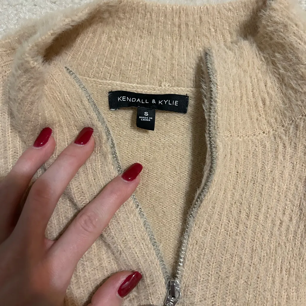 Beige Quarter-Zip Women's Sweater - Image 3