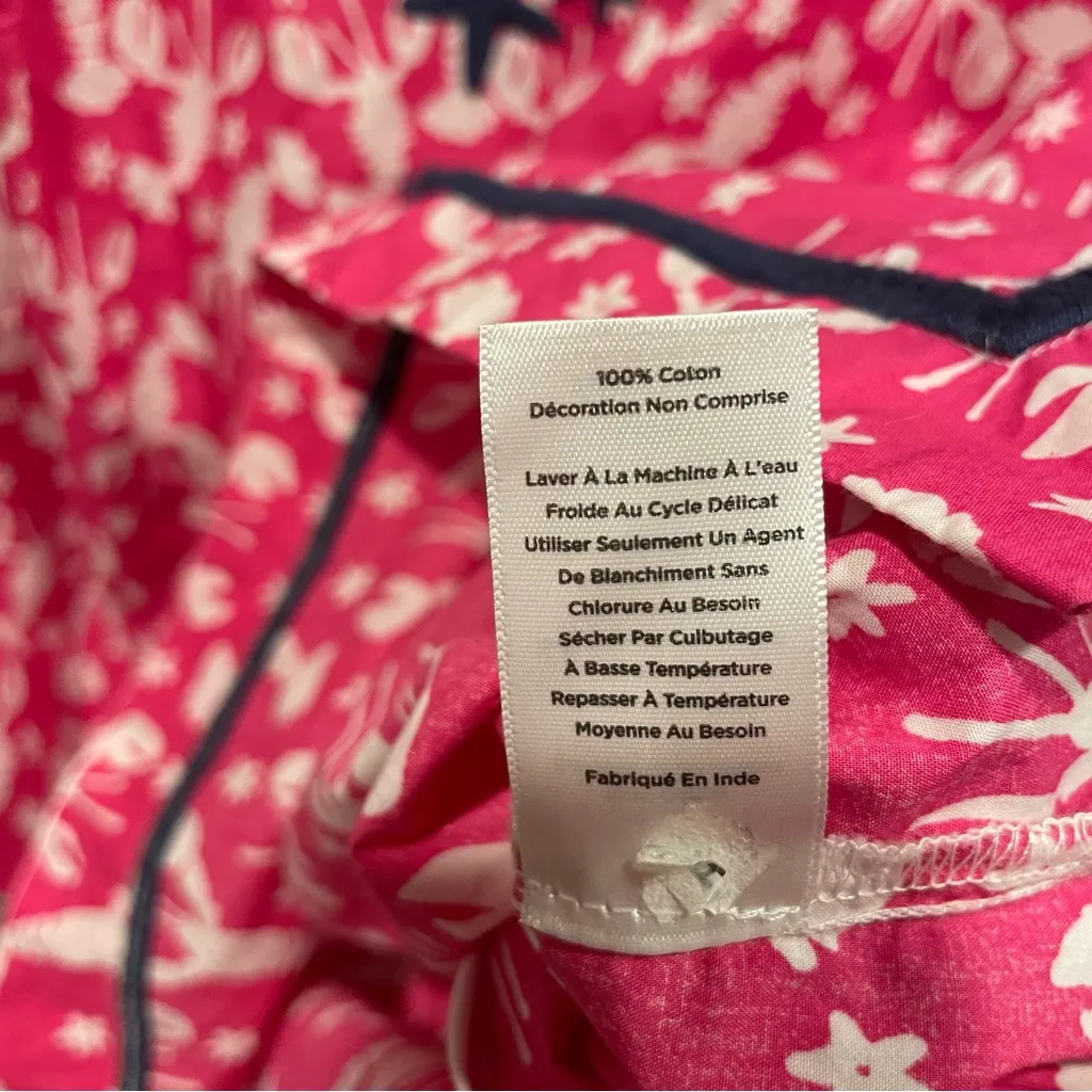 Cute pink lobster print navy embroidery collar beach pool tunic top Talbots - Image 6