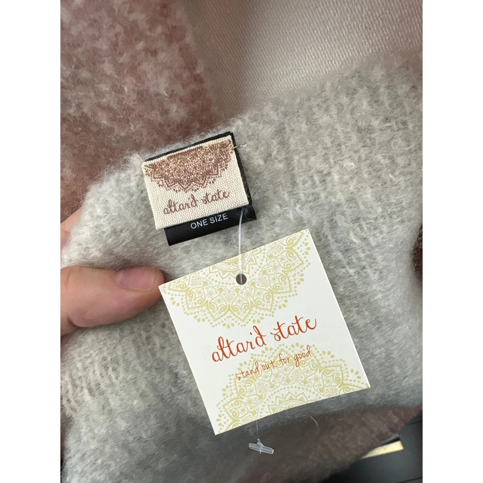 Women’s Altar’d State O/S Blush, Cream, & Grey Plush Scarf - Image 5