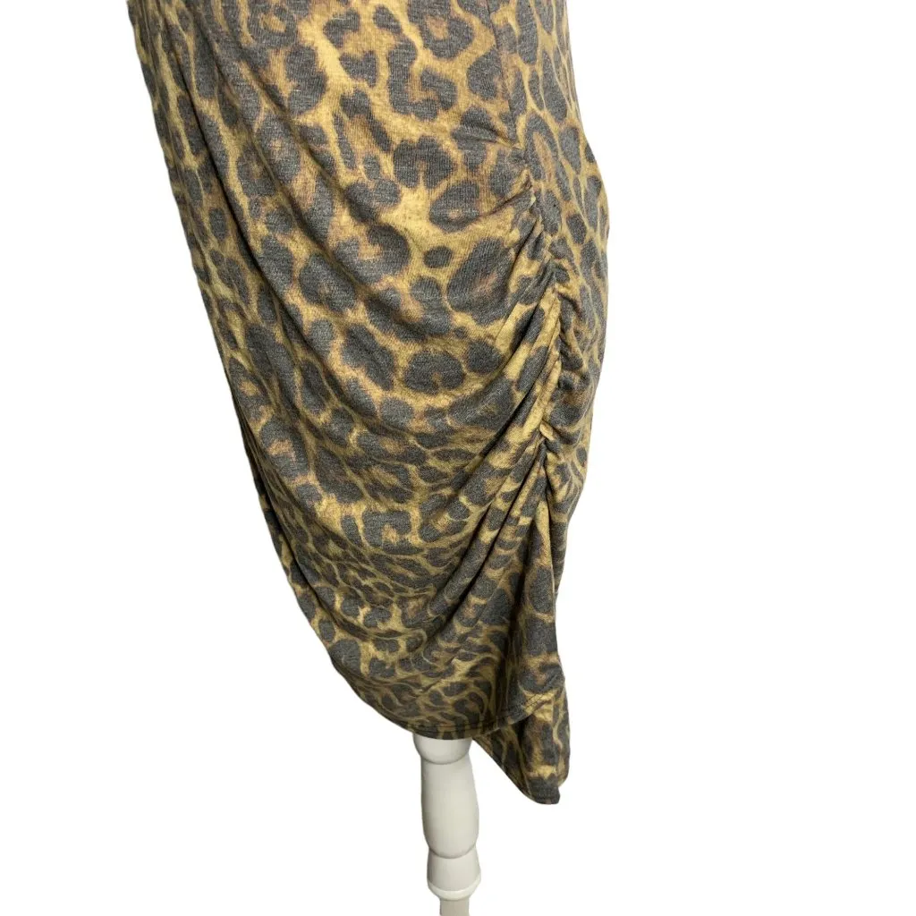 Sexy Mama Maternity Leopard Dress 2 Brown Long Sleeve Ruched Side Stretchy - Image 3