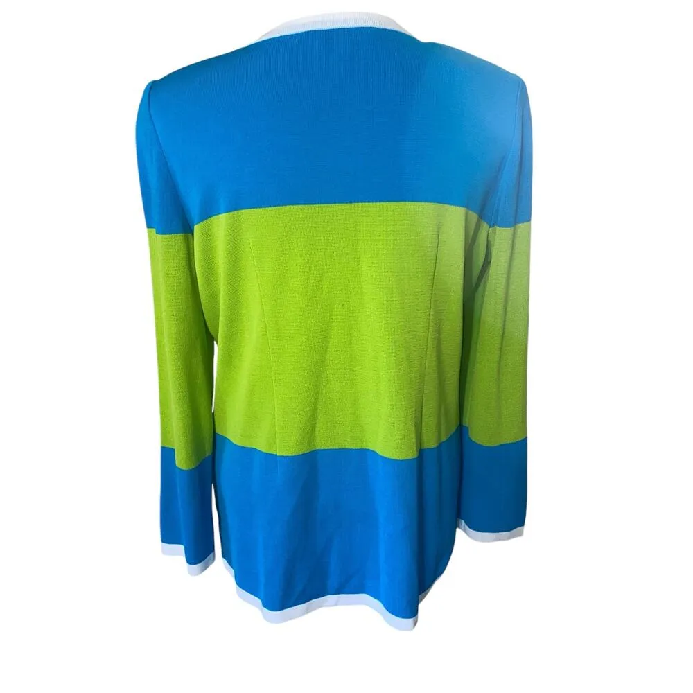 Exclusively Misook Blue Green Colorblock Long Sleeve Cardigan Sweater Size M - Image 7