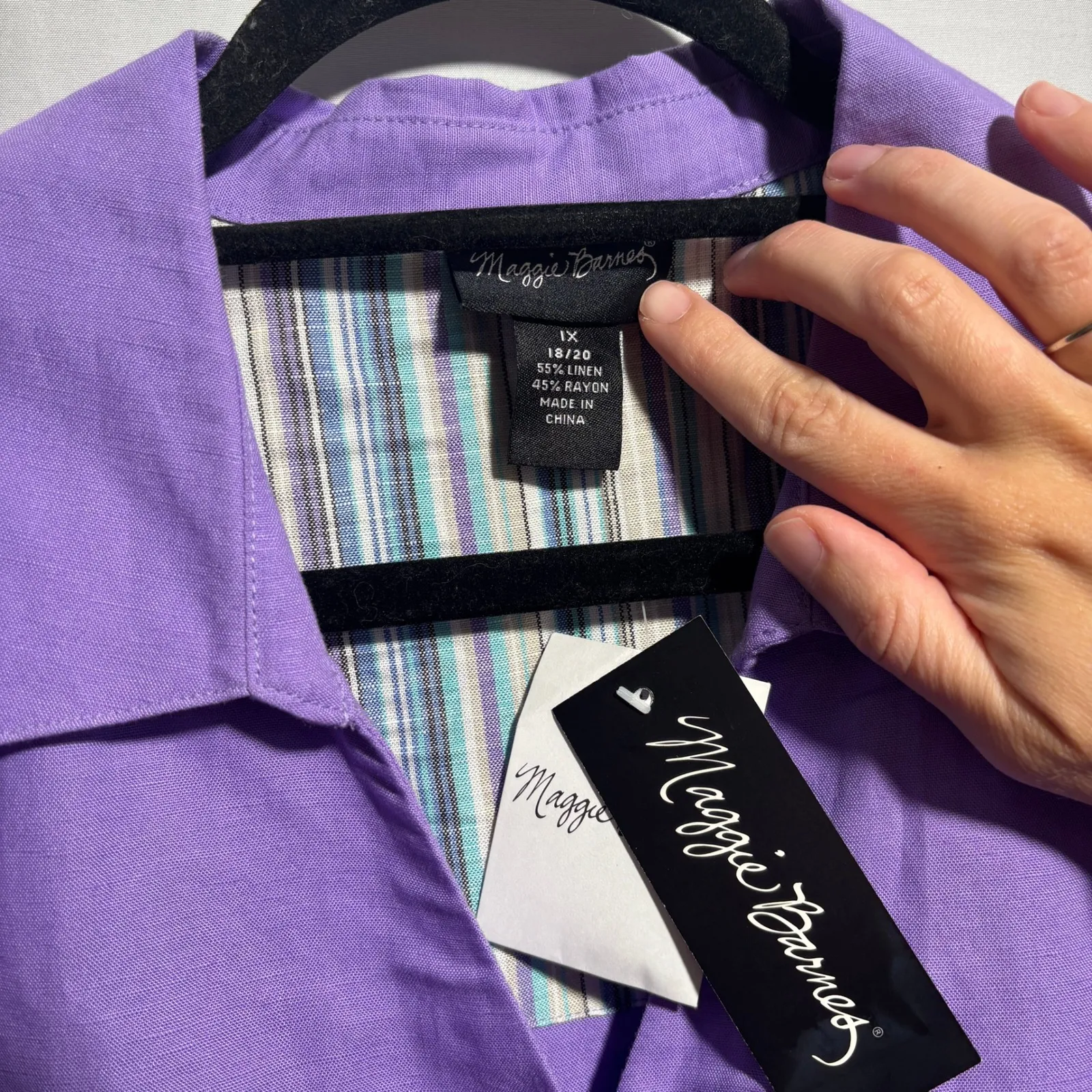 NWT Maggie Barnes Lavender Purple Linen Blend Jacket Womens 1X Button Up Artsy - Image 4