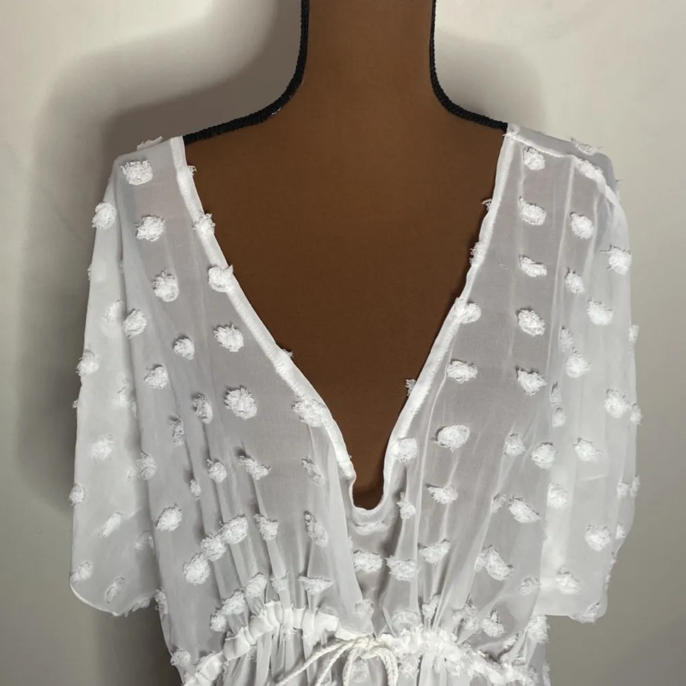 White Swiss dot tassel bikini coverup dress size L Size L - Image 7