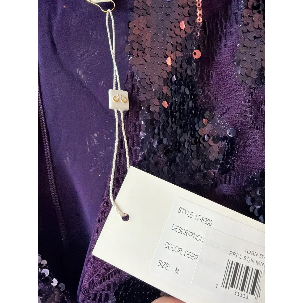 Torn by Ronny Kobo Linda Sequin Mini Dress Deep Aubergine Purples Size Medium - Image 8
