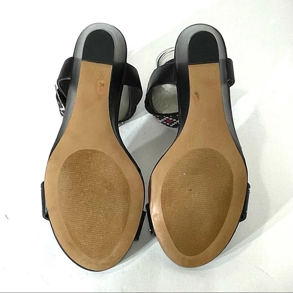 Ankle Strap Black Wedges Sandals, Size 10W - Image 10
