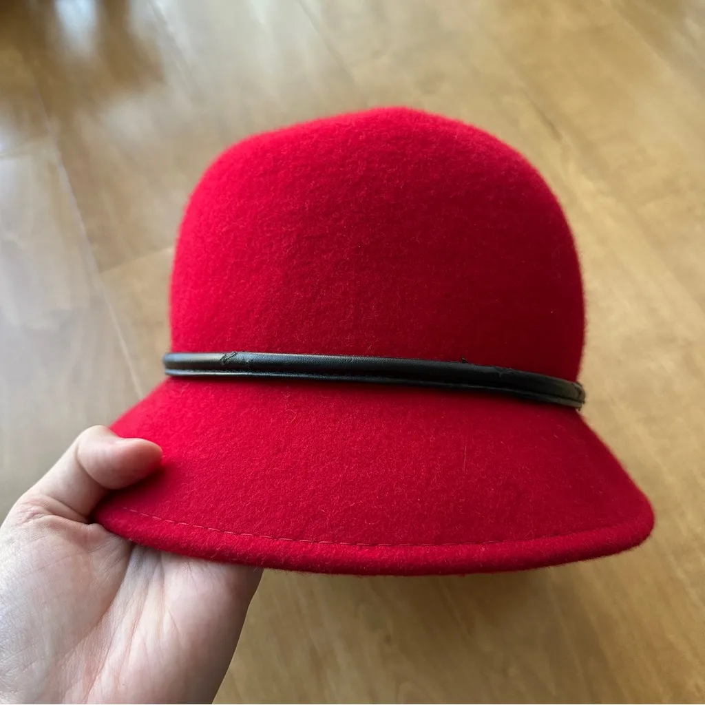 Betmar Women’s Valerina Red Wool Hat with Black Leather Bow - Image 5