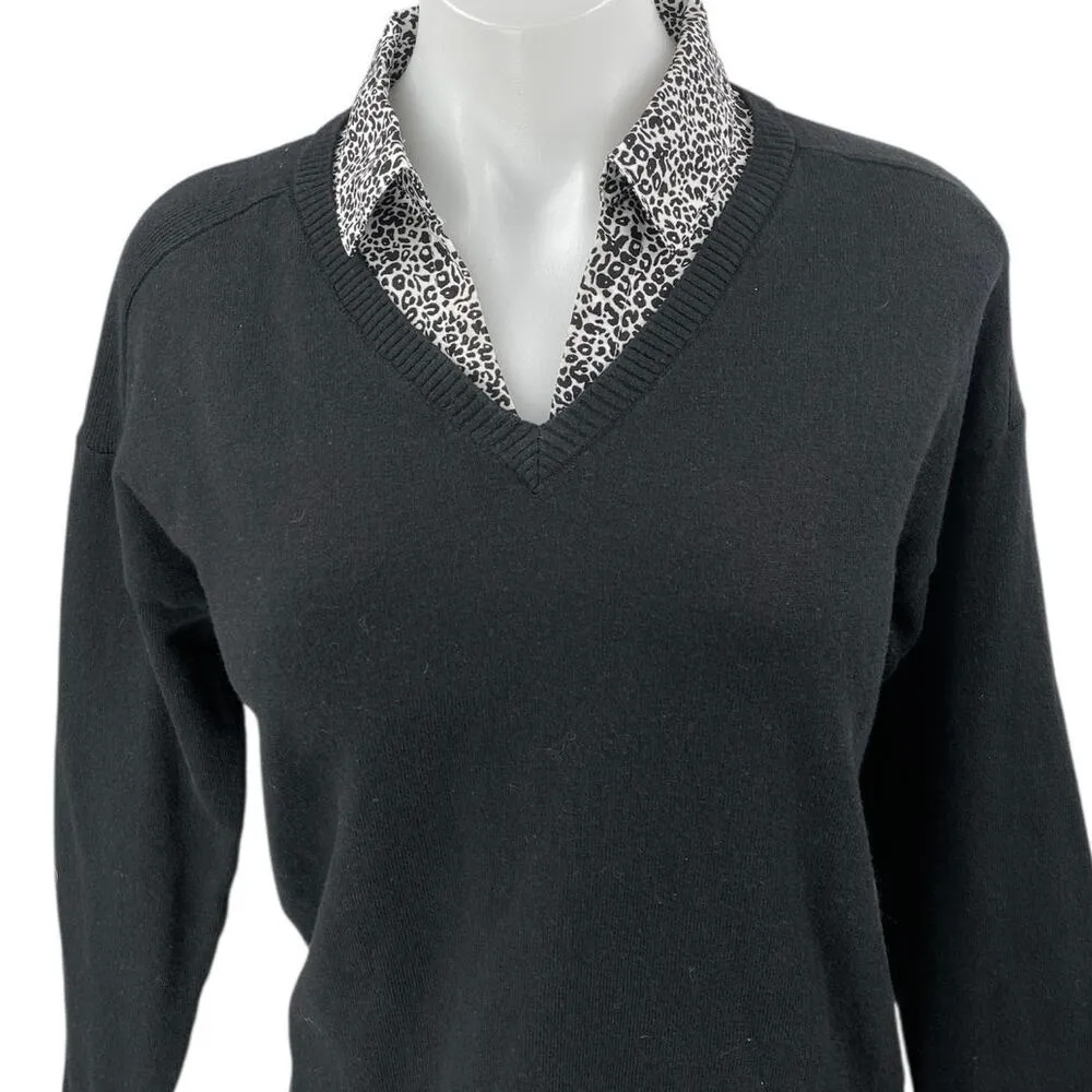 Adrianna Papell Black Leopard Animal Print Long Sleeve Sweater Shirt Top Size M - Image 4