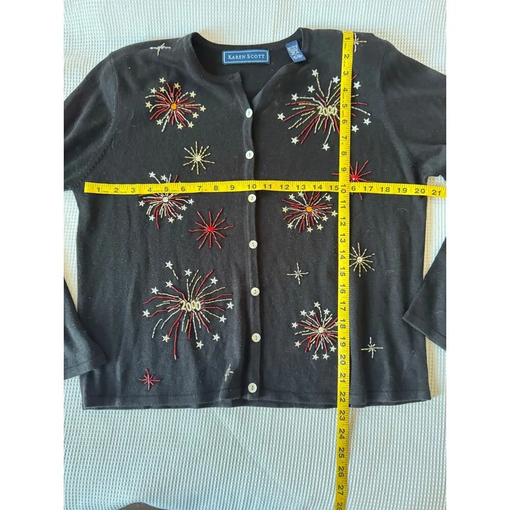 Vintage Karen Scott Y2K Fireworks Sweater Black SIZE L Y2k Kitsch New Years - Image 3